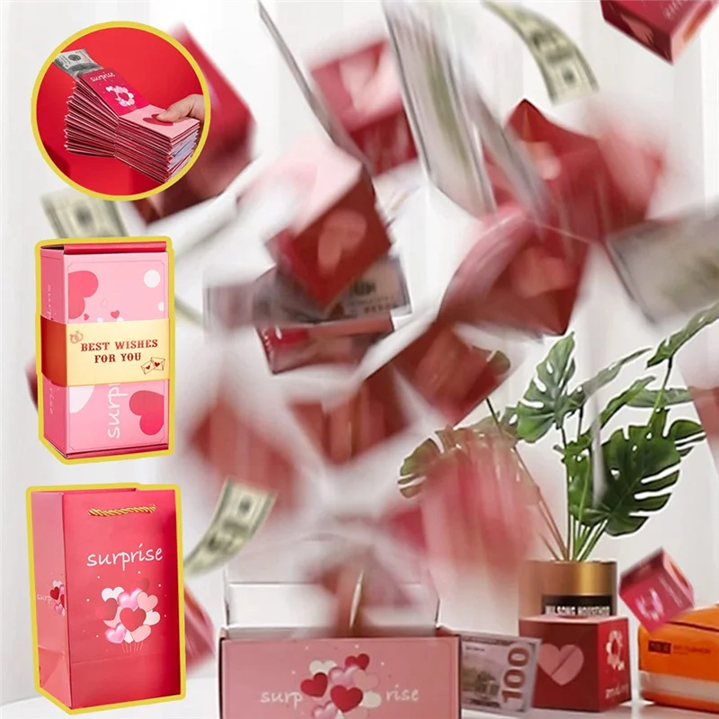 Exploding Gift Box Money Pop Up Surprise Birthday Prank Box, Money Roll Gift Box For Cash Gift, Chinese Red Envelope B