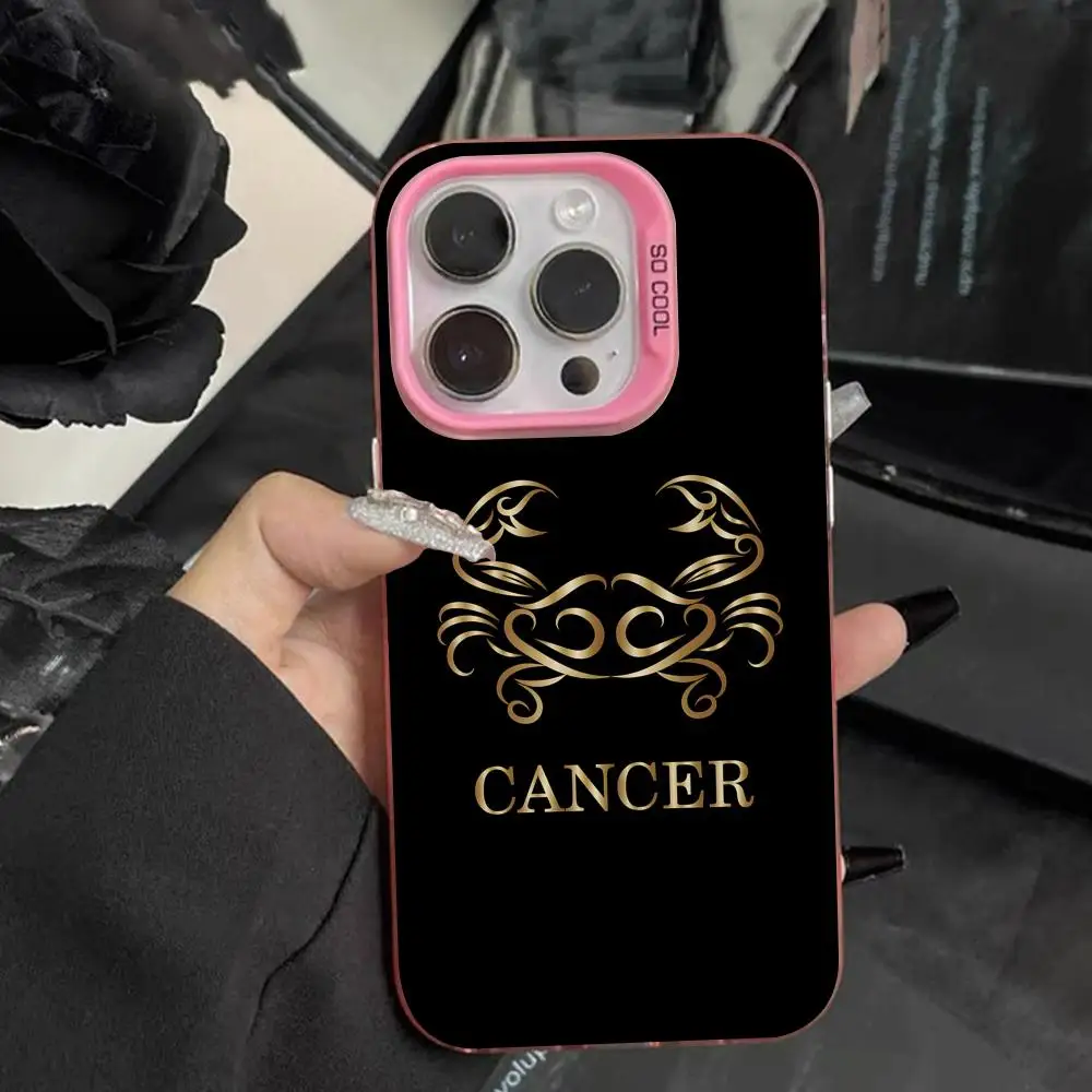 

Чехол для мобильного телефона «Знак зодиака» с раком для iPhone 17, 16, 15, 14, 13, 12, 11 X XR XS 8 7 Air Pro Max Plus, полупрозрачный розовый чехол