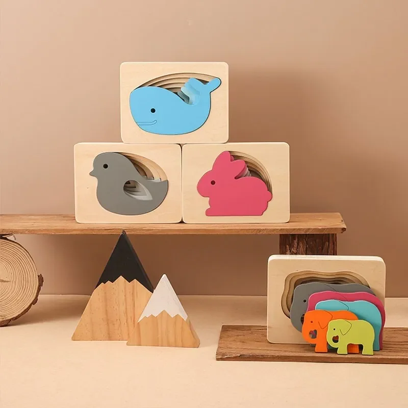 Children Montessori Toys Animal 3D Puzzle Cartoon Elephant Jigsaw Board Early Educational multi-layer gradient puzzles kid toy