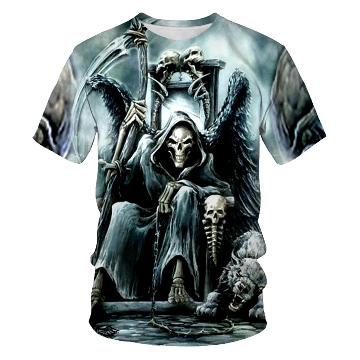 Trendy Männer 3D Gothic Schädel T-shirt Horror Gedruckt Party Straße Rundhals Kurzarm Casual auffällig Top