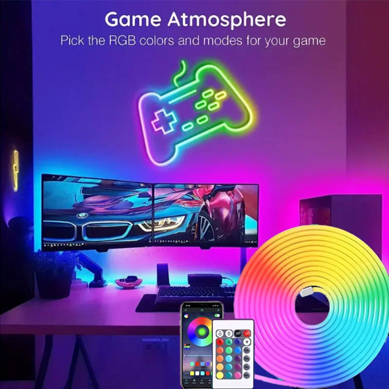 

1-5 м RGB светодиодная неоновая лента USB водонепроницаемые гибкие неоновые огни с приложением Bluetooth и пультом дистанционного управления с 24 клавишами для домашнего декора комнаты на открытом воздухе