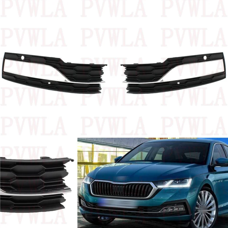 

car accessoire For Skoda Octavia 2020 2021 2022 2023 Pair L+R Front Bumper Fog Lights Lamp Grille Cover 5E3807681A 5E3807682A