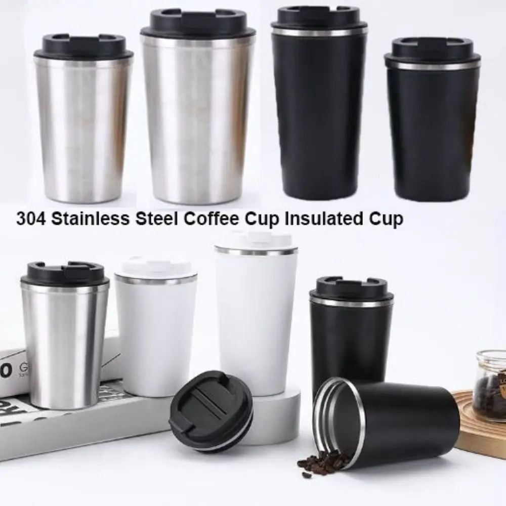 

New 304 Stainless Steel Coffee Cup 380ml/510ml Double-layer Handy Cup Flip Cover Portable 2 Colors Insulated Cup