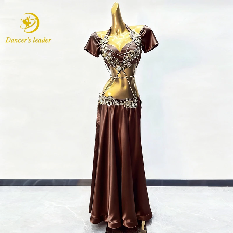 فستان الرقص الشرقي للبالغين والأطفال AB Stone الراقية البني سبليت هيم تانجو الملابس النسائية المهنية #3