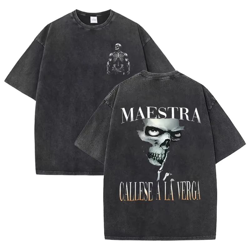 Funny Skeleton Calacas Chidas Gym Print T-shirts Summer Short Sleeve Washed Tshirt Streetwear Oversized Tees Men's Gym Clothing