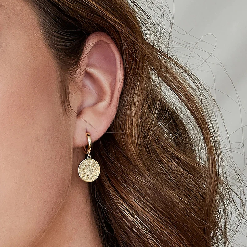 925 Sterling Silver Ear Needle Fashion Round Pendant Earrings Vintage Eye Geometric Zircon Earrings for Women Fine Jewelry Gift