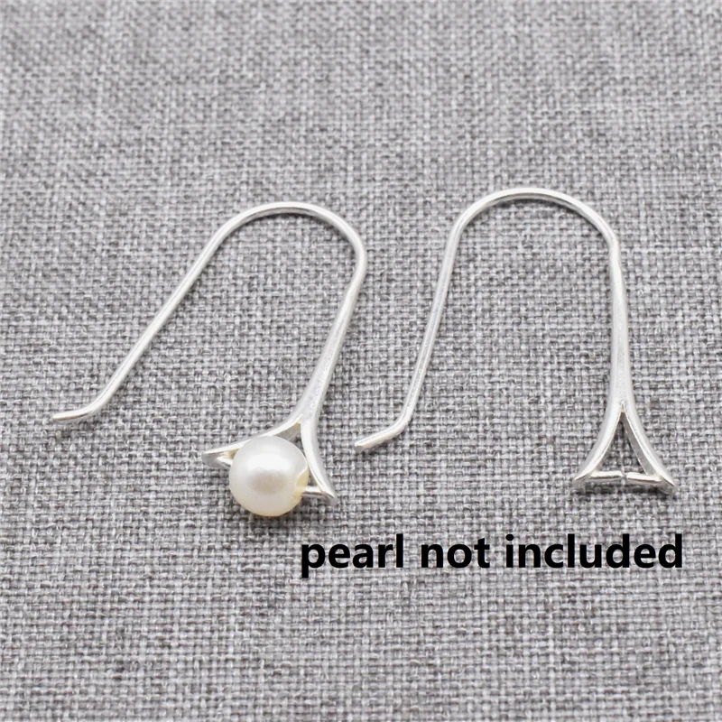 1 Pair Earring Wire Hooks in 925 Sterling Silver with Pinch Bail for Pearl Bead