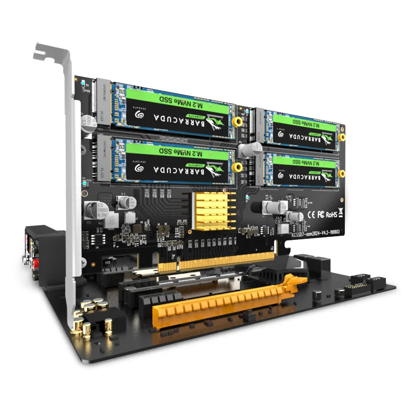 MAIWO PCIe 3.0 Gen3 x 4 to 4 x NVMe M.2 SSD Expansion Adapter Card With Full Bracket Profile Computer Hardware