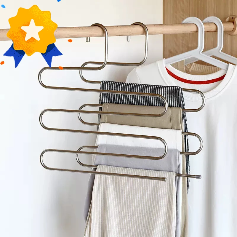 5 layers S Shape Pants Storage Hangers Stainless Steel Clothes Hangers Clothes Storage Rack Multilayer Storage Cloth Hanger