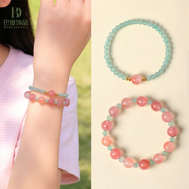 2026 Modisches Damen-Armband mit mehrschichtigem Blumenmuster aus Südrot-Achat und Dongling-Jade – Frisches, süßes Südrot-Achat-Armband