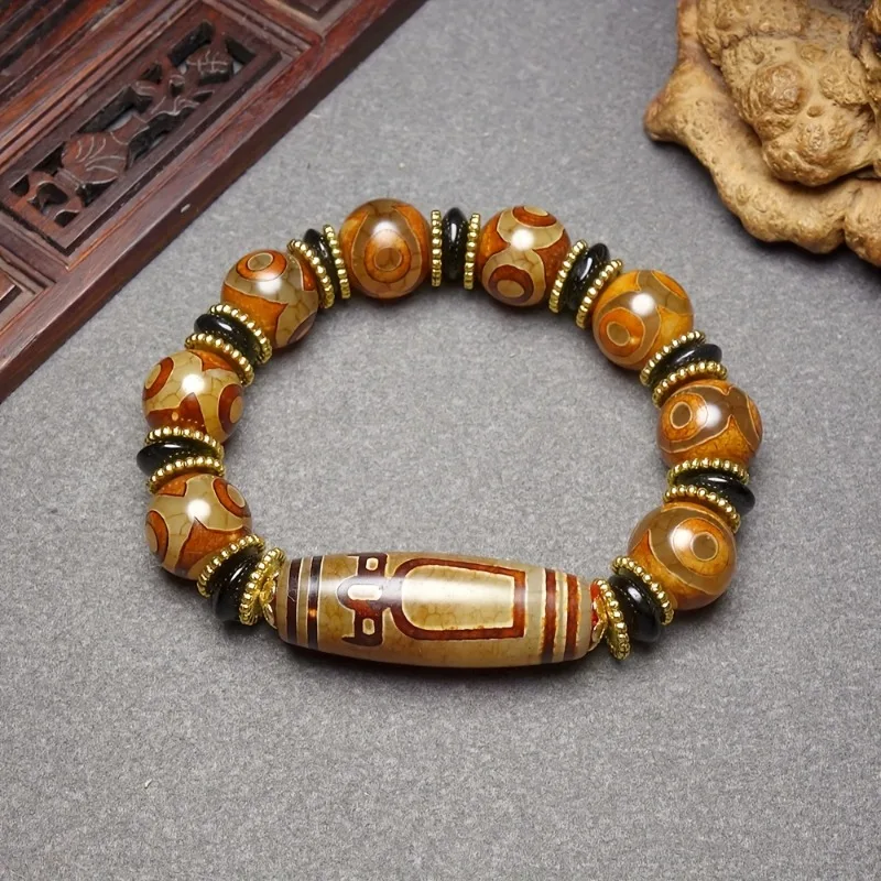 

Natural Agate Dzi Bead Bracelet, Bohemian Natural Agate Bracelet.