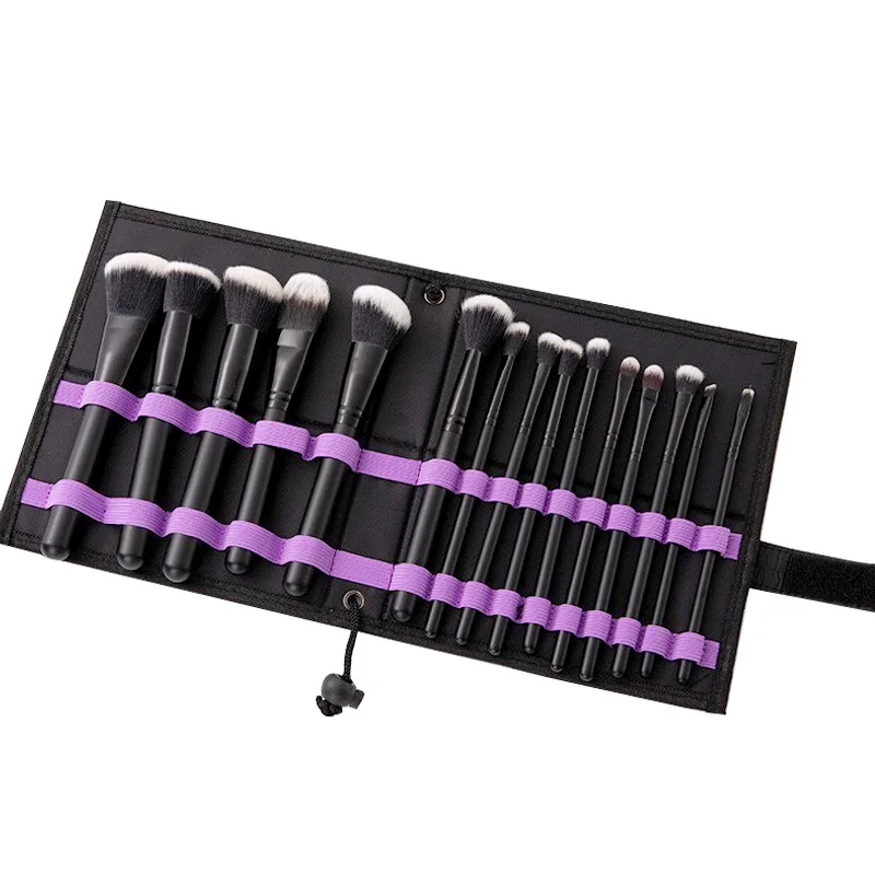 15 Make-up-Pinsel-Set, schwarz, mit Pinseltasche, Foundation-Pinsel, Lidschattenpinsel, Beauty-Tools, komplettes Set