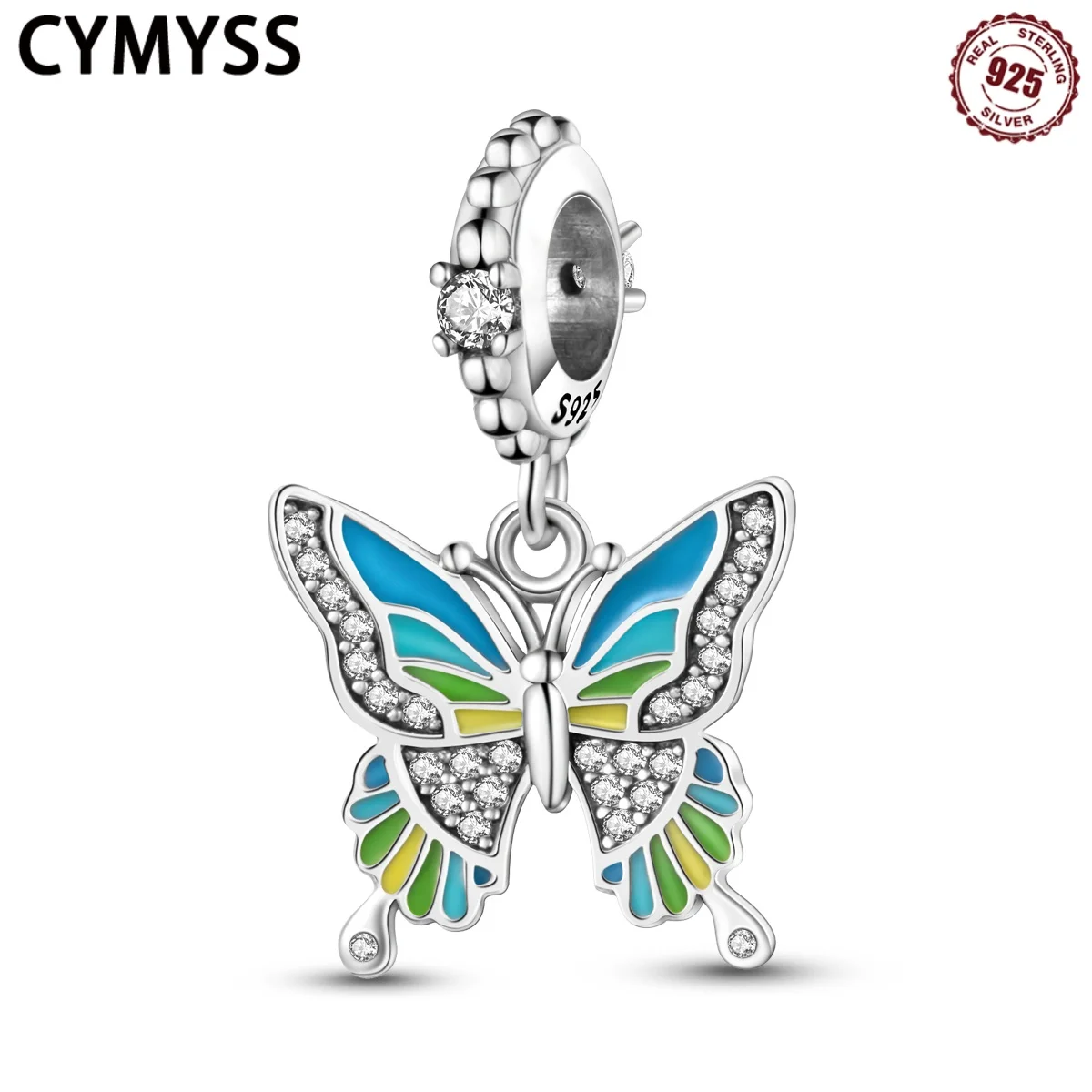 

CYMYSS 2025 New S925 Sterling Silver Coloured Butterfly Pendant Fine Jewellery Birthday Party DIY Gift Women's Pendant