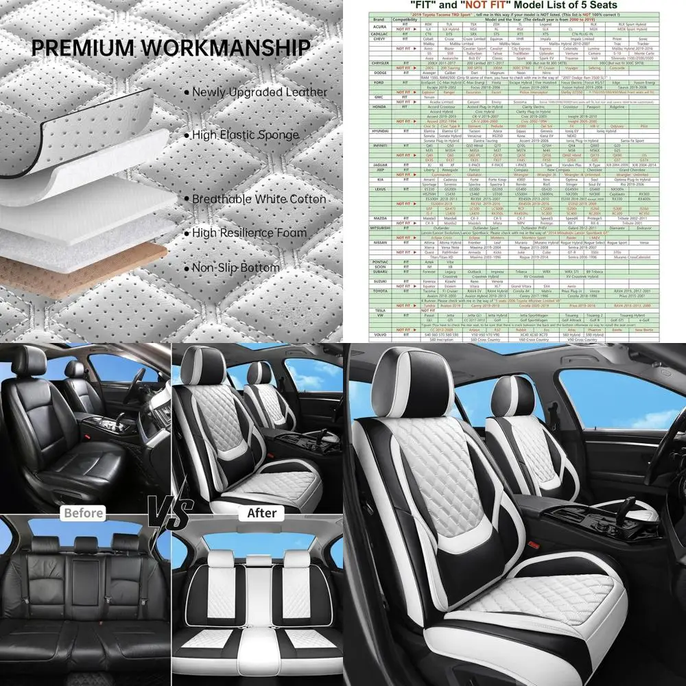 

Luxury Waterproof Leather Car Seat Covers - Universal Fit, Non-Slip Protection for Cars, SUVs, Trucks (White Set)