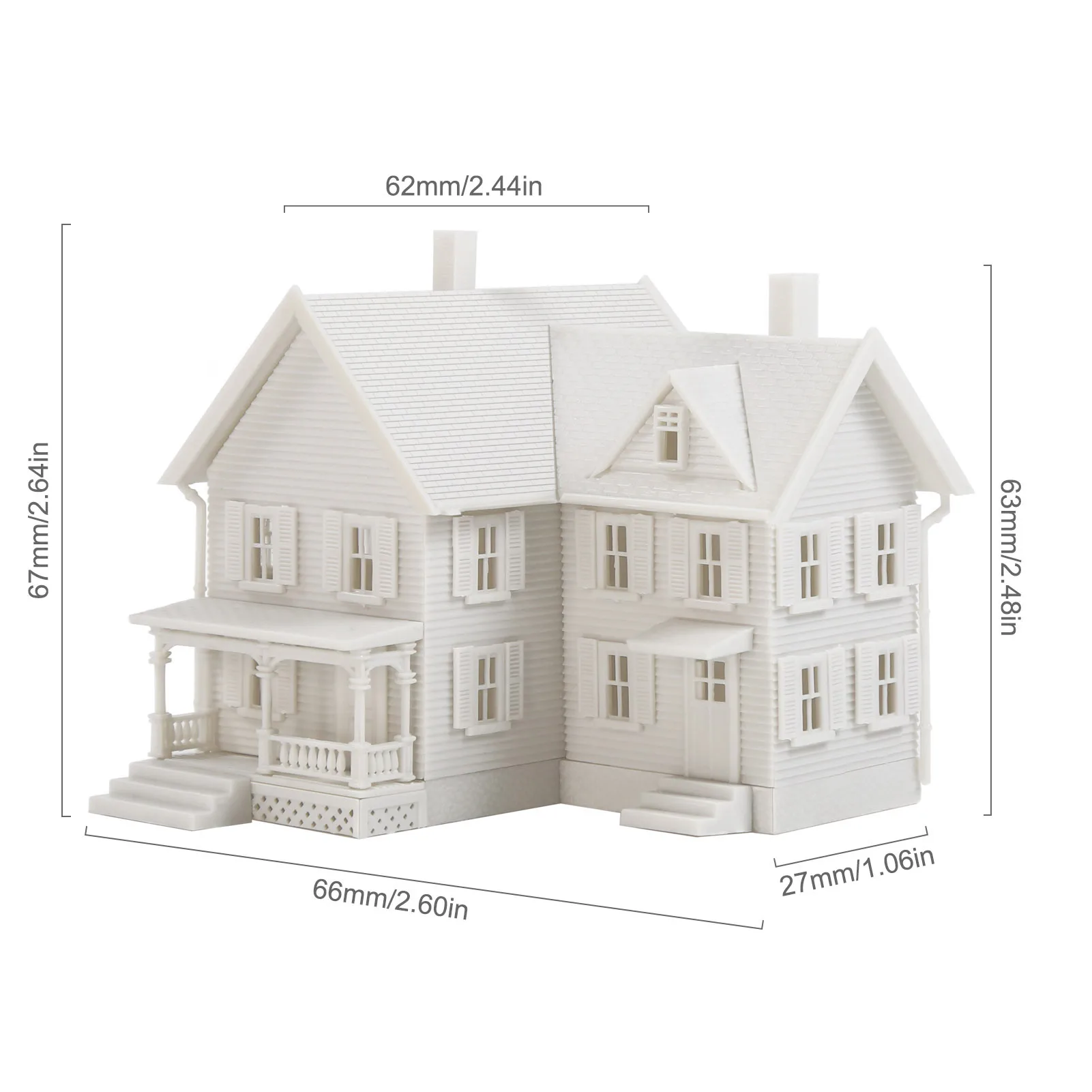 Evemodel N Scala 1:160 Modello Dwelling House Kit a due piani con portico smontato non verniciato JZN5885JJ