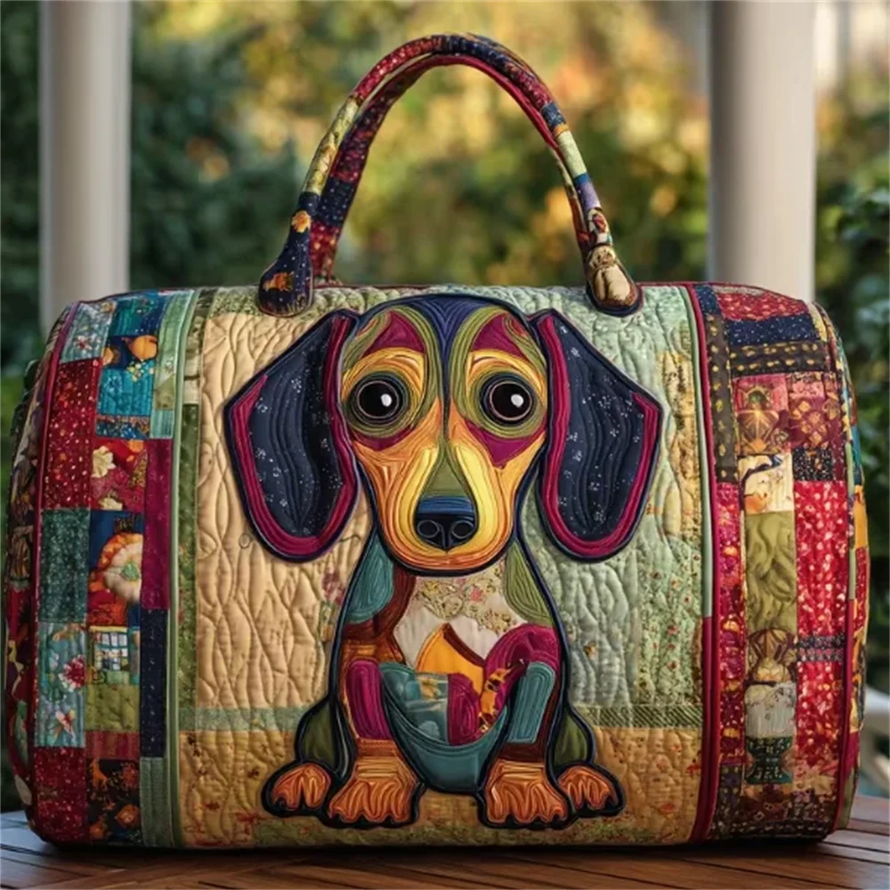 Dachshund Dogs Animal Quilted Duffle Bag 3D Print Personalized Custom Travel Tote Women Men Weekender Bag view 4
