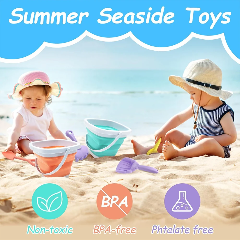 11Pcs Beach Toys Set Gift Package Sand Toys for Kids Sandbox Toys with Collapsible Bucket Shovel Set Sand Molds Summer Outdoor