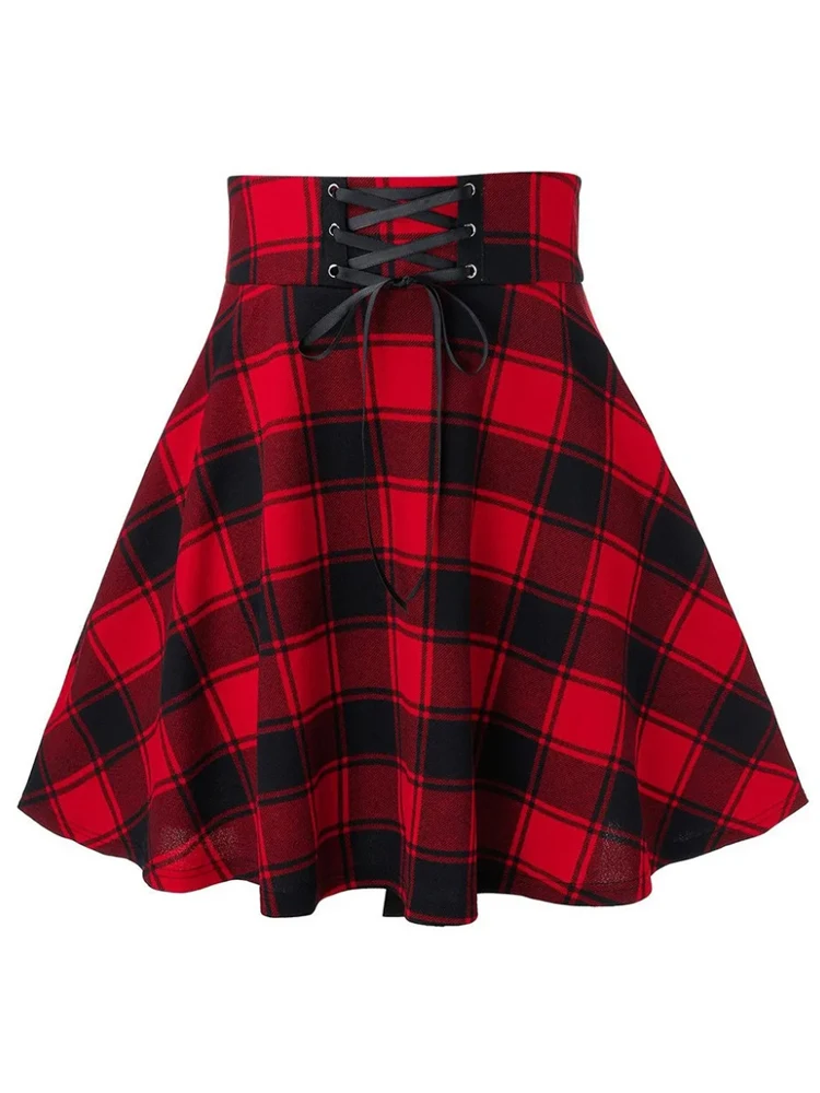 2024 New Retro Gothic Black Checkered Women's Skirt Women Pleated Plaid Skirt Spring Autumn Girl Hip Hop Female Punk Mini Skirts