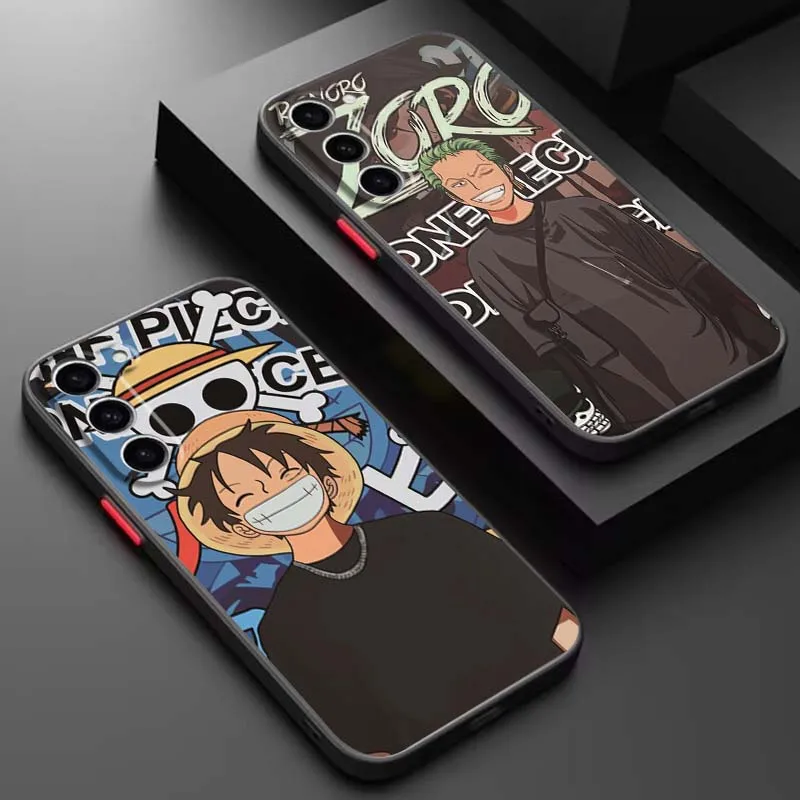 

Art One Piece Luffy Zoro For Samsung Galaxy S25 S24 S23 S22 S21 S20 S10 S9 Ultra Plus FE 5G Frosted Translucent Phone Case