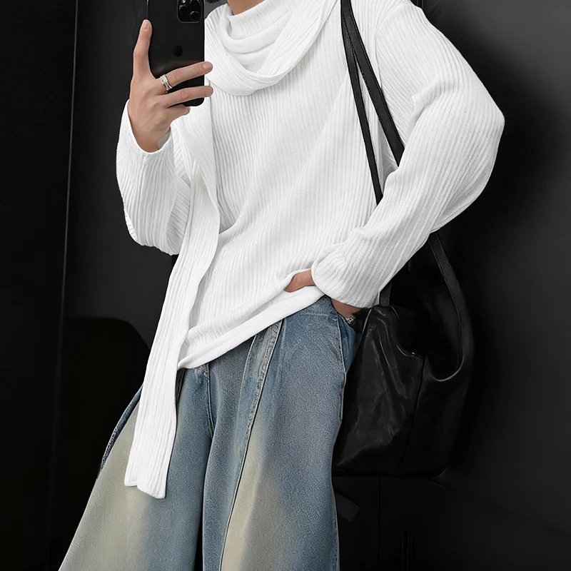 

INCERUN Мужская футболка однотонная с круглым вырезом и длинным рукавом на шнуровке повседневные мужские футболки уличная одежда свободные 2025 корейский стиль мужская одежда