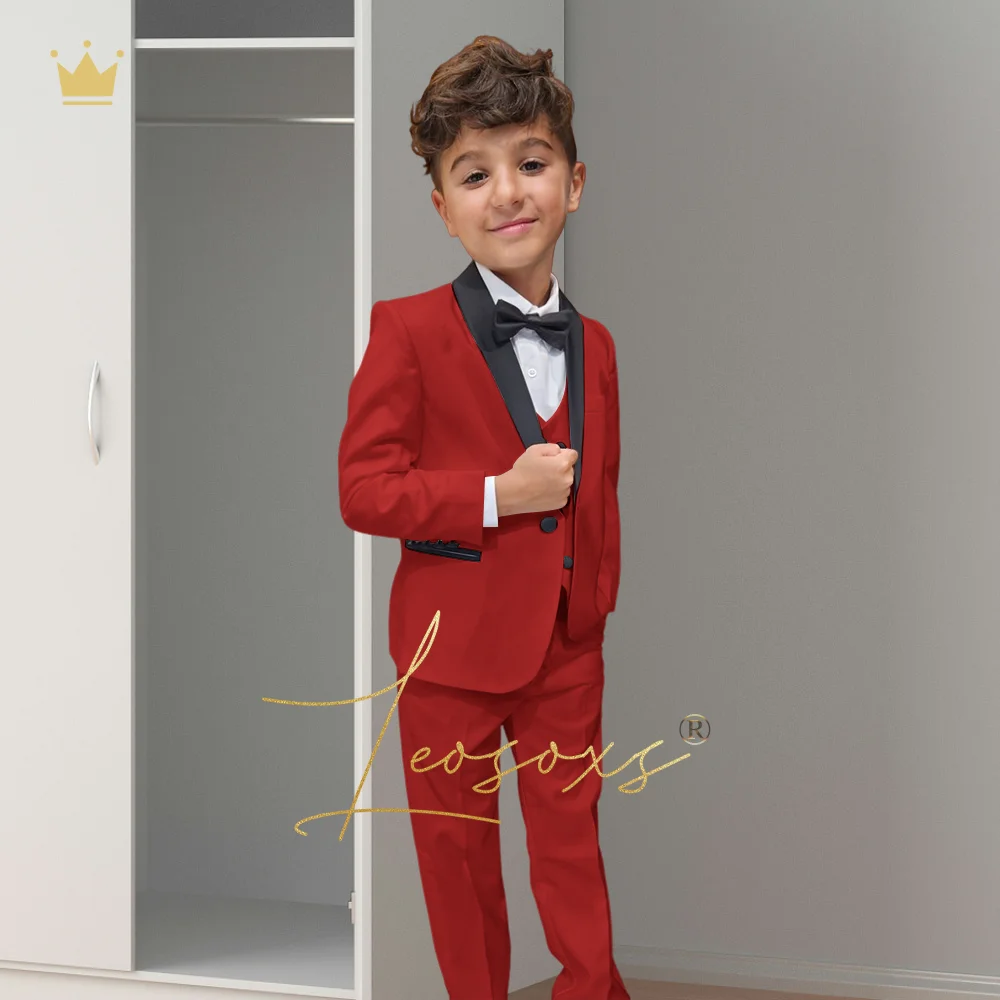 Boys black shawl collar suit dress 3 piece set (jacket + vest + trousers) customized fashion children's wedding party set