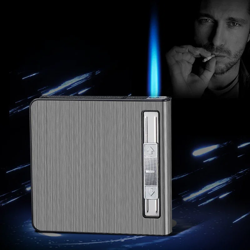 2024 New Cigarette Case Lighter Windproof Can Hold 10 Pieces 20 Pieces Rechargeable Gas Lighter Men Smoking Accessories