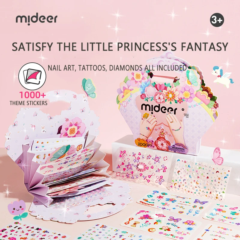 

Mideer 1000+ Garden Fairy Dress up для девочек, детский праздничный подарок, набор наклеек для ногтей, набор наклеек для ногтей с татуировкой, набор алмазных наклеек