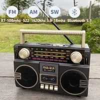 Portable Vintage FM AM SW Radio Rechargeable Full Waves Radios Dual Speaker Wireless Bluetooth Music Player Solar Charging