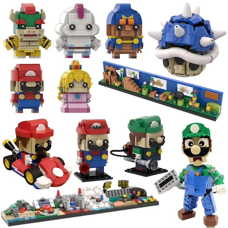 MOC Gioco Classico Da Corsa Kart Auto Avventura Fratelli Cartoon Doll Bricksheadz Marioed Skyline Building Blocks Modello Giocattolo Per Bambini Regalo
