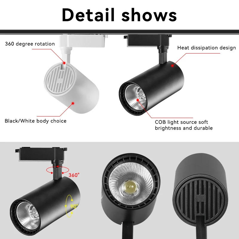 Full Set Track Light rails 220V 110V Spot Led Track Light Ceiling Lamp COB Spotlight Rail Lighting Fixture Home Clothing Store