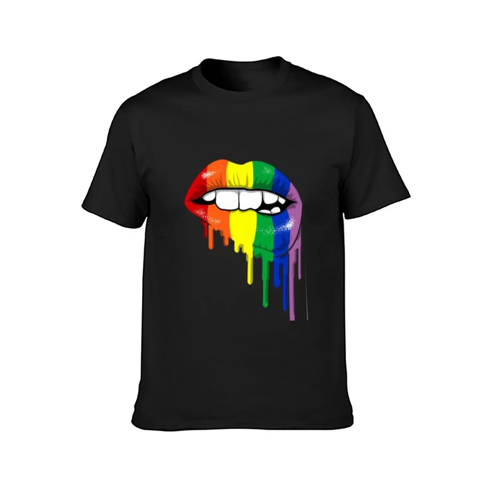 Rainbow lip biting T-Shirt summer top customizeds men t shirt