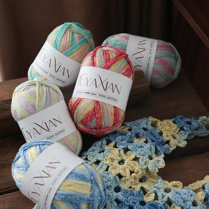3-Pack of Starlight Graffiti Yarn, Shiny Thread Weaving, 100g Per Roll, Total 300g, Great for Crochet and Handmade Crafts, Suitable for Knitting Bags, Hats, Cushions, and Other Handmade Crafts, All-Season Yarn