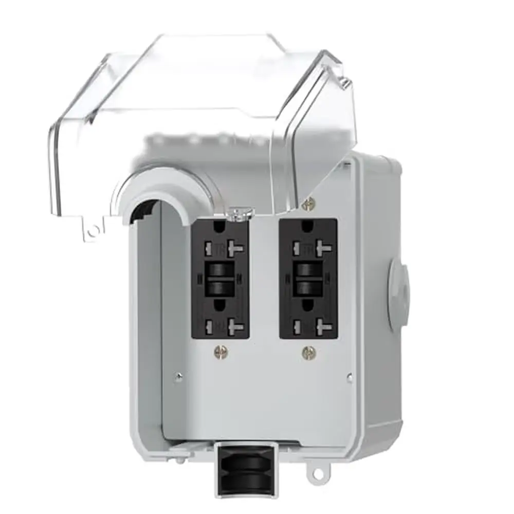 Outdoor Waterproof Electrical Outlet Box Dual 5-20R WRTR GFCI Sockets Dust Rain Rust Resistant Easy Installation Locking Hole