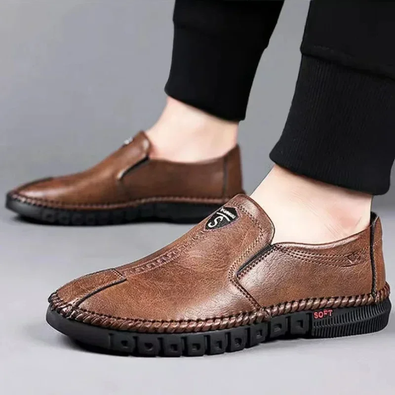 Men Leather Shoes Soft Sole Casual Shoes Autumn Comfortable Business Flats Man Lightweight Work Shoes Slip-on Driving Shoe Tenis