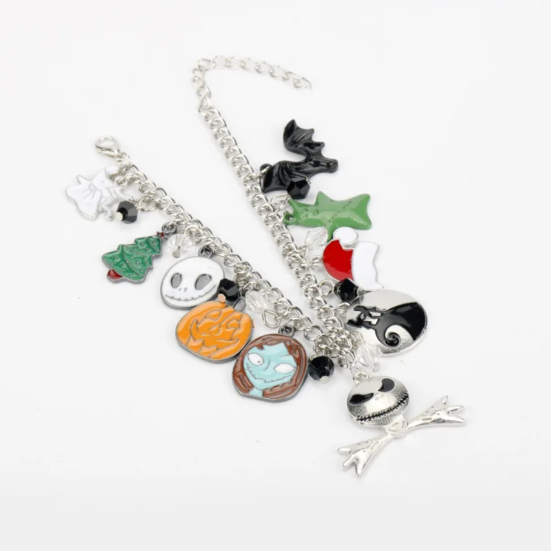 Nuevas películas de Halloween pesadilla antes de Navidad pulsera con dijes joyería de moda colgante de calavera Jack para mujer regalo de Cosplay