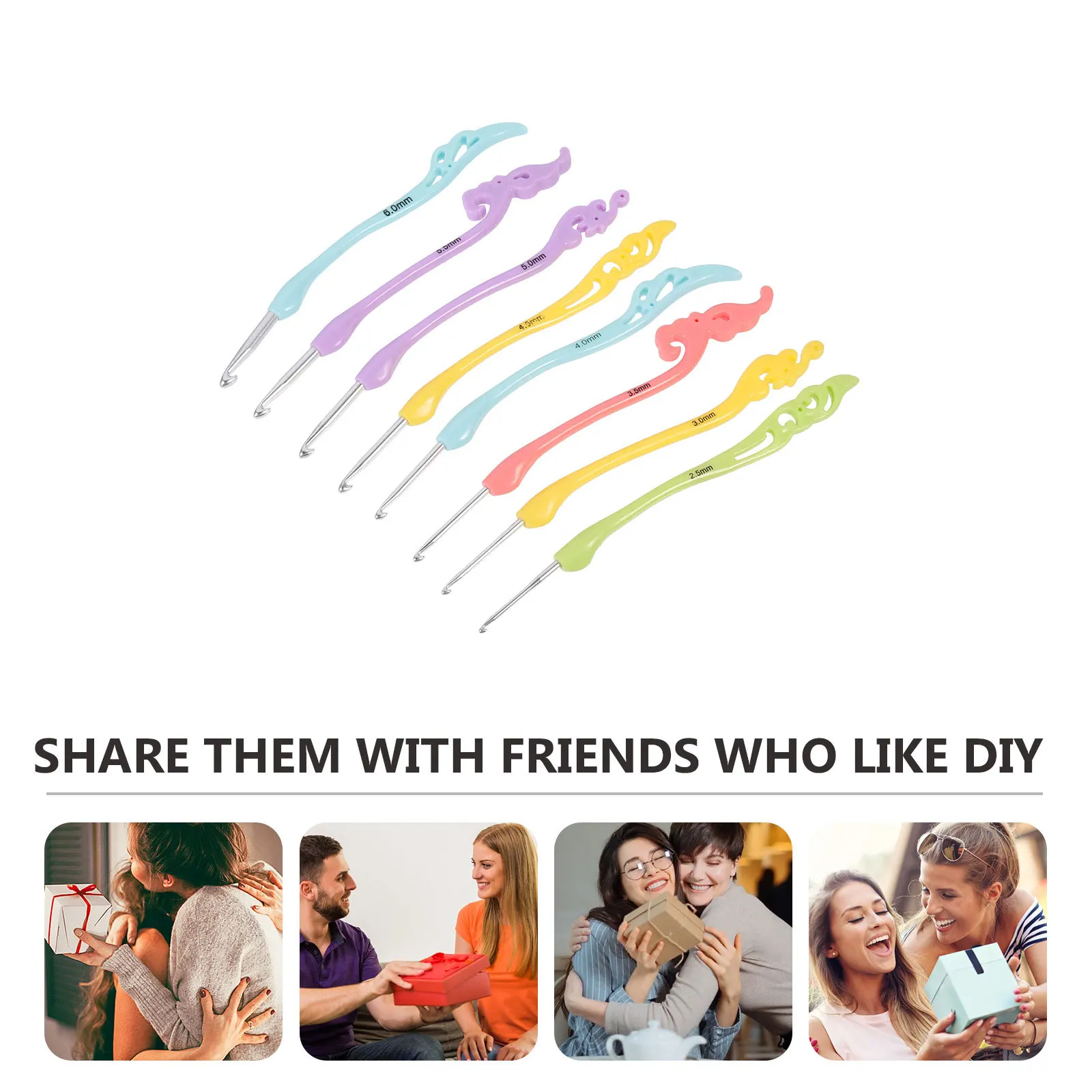 

8Pcs Retro Crochet Hooks Knitting Tools Aluminum Needles Supple Handle Number Marked DIY Sweaters Shoes Gloves Knitting Supplies