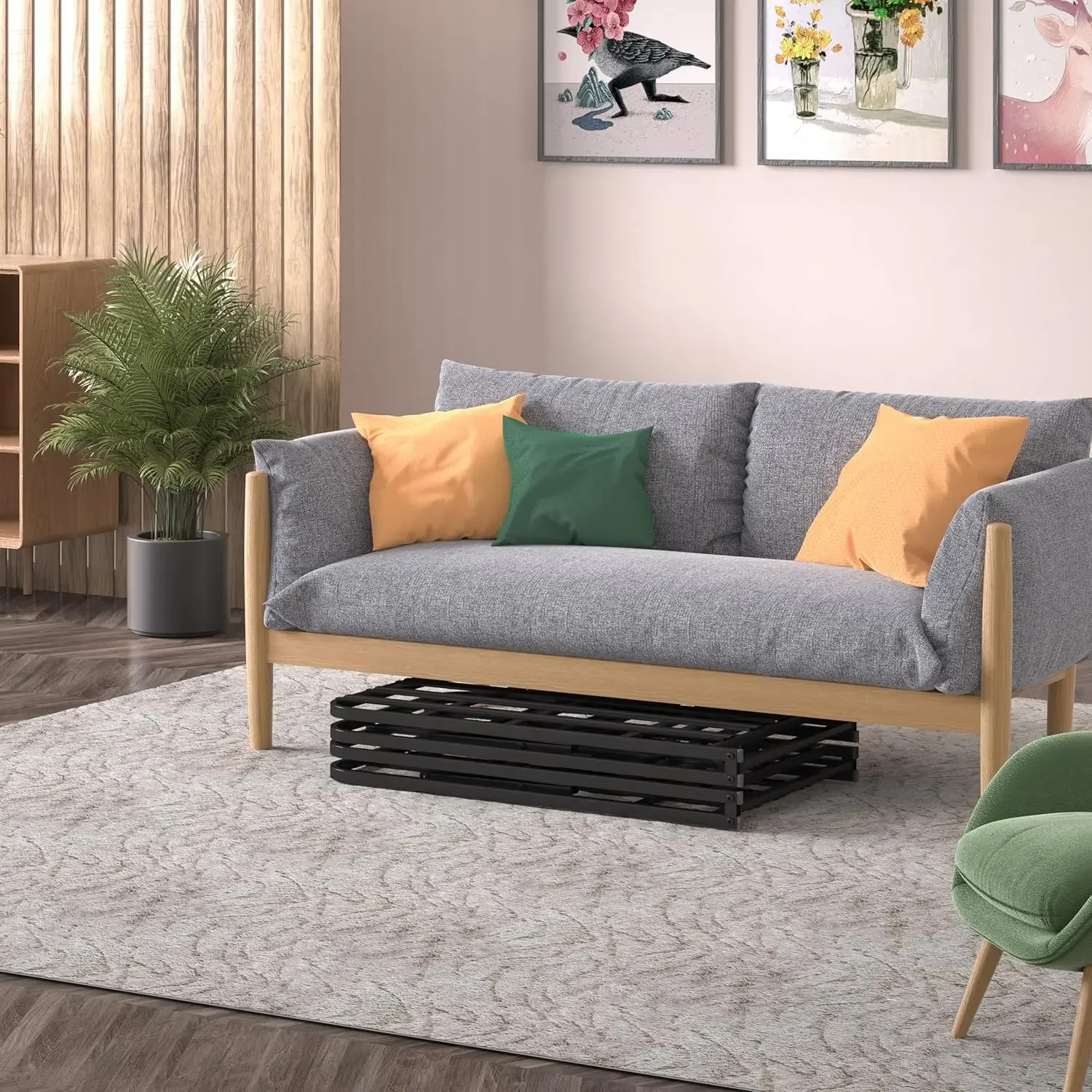 14.2" High Portable Metal Platform Bed Frame with Tool Free Setup, Queen Size Collapsible Sturdy Steel Frame, No Box Spring Need