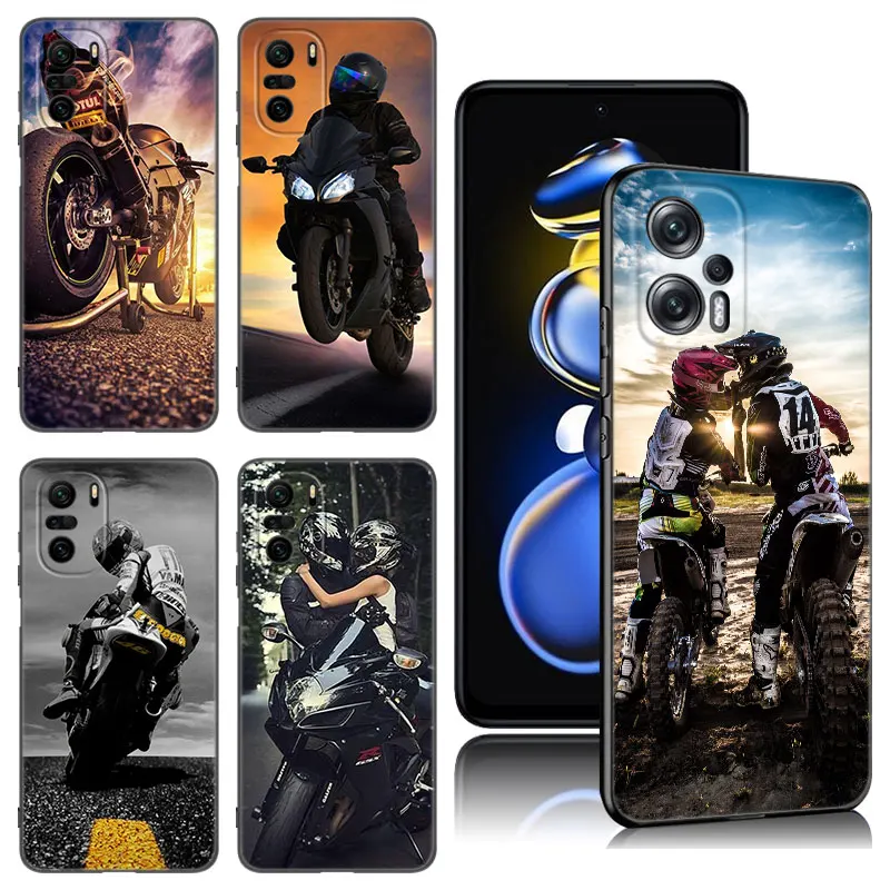 Moto Cross Motorcycle Sports Black Silicone Phone Case For Xiaomi POCO X3 X4 NFC F5 M3 M4 M6 X5 X6 Pro F3 F4 GT 5G C55 C65 M5