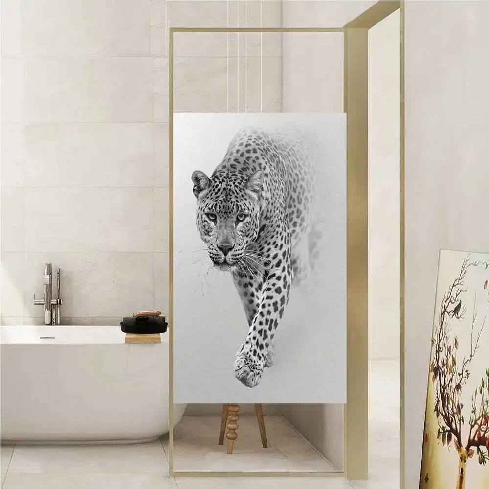 No Glue Static Cling Privacy Window Film Heat Control UV Blocking Window Glass Sticker Leopard Frosted Window Film