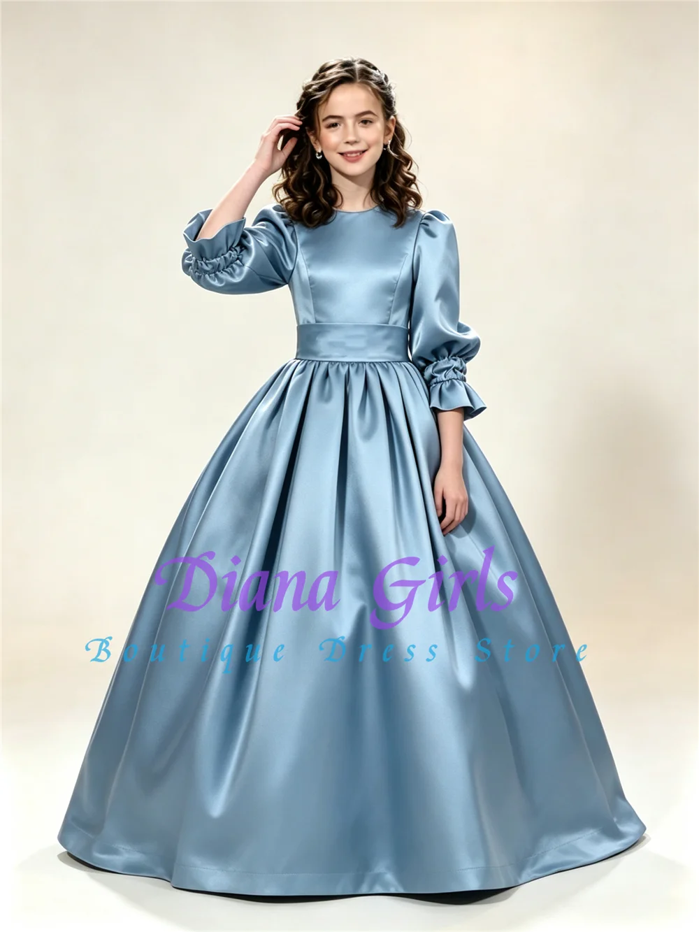 New Elegant Flower Girl Dress Quality Satin Fluffy For Little Girls Birthday Party Evening Baptism Gown Customizable Color Size