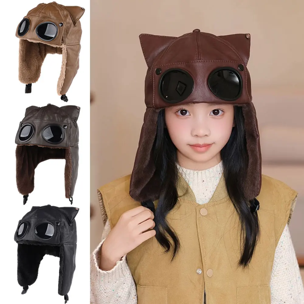 

Мягкие шапки из искусственной кожи, модные унисекс-кепки, шапка Лей Фэн с защитой от холода, ветрозащитные изделия, милый декор с кошачьими ушками, ретро-шапка пилота, стильные шапки