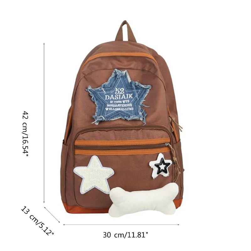 E74B Chic Women\'s Y2K Backpack with Appliques Aesthetic Grunge Book Bag for School and Travel