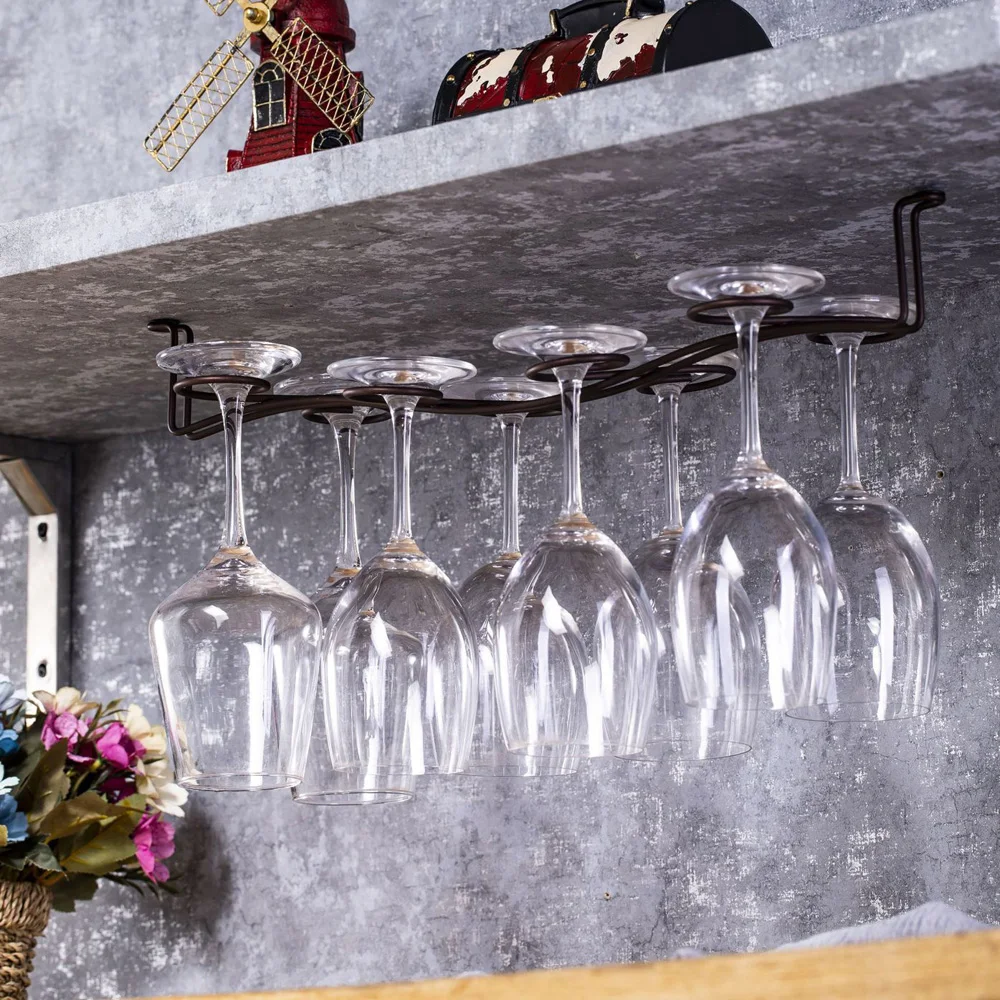 Wine Glass Rack Holder Stemware Hanging Under Cabinet Stemware Holder Hanger Storage Bar Kitchen Glass Wine Cup Shelf