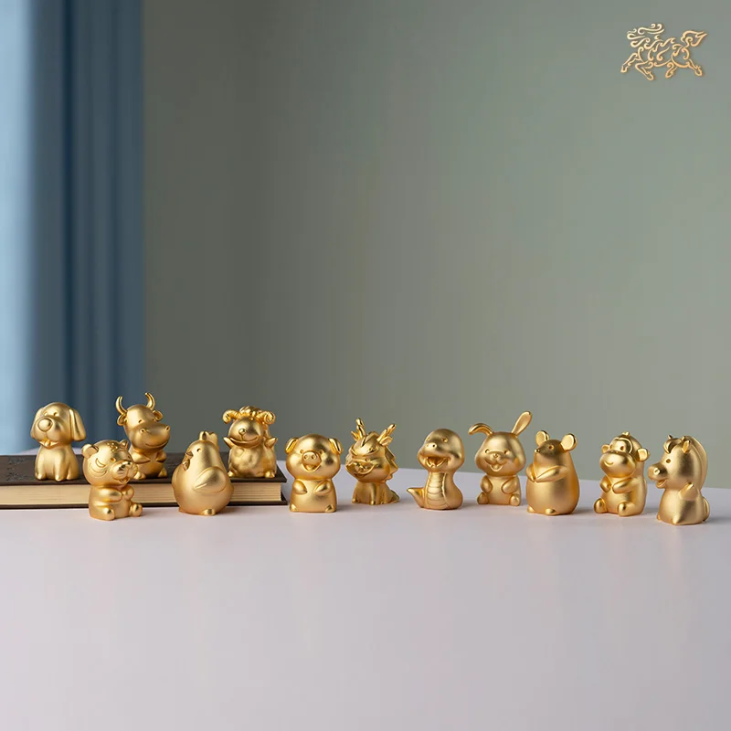 National treasure TOP Collection 24K Gold-plated 12 Chinese Zodiacs animal Mascot Company business GOOD LUCK ART statue 1p