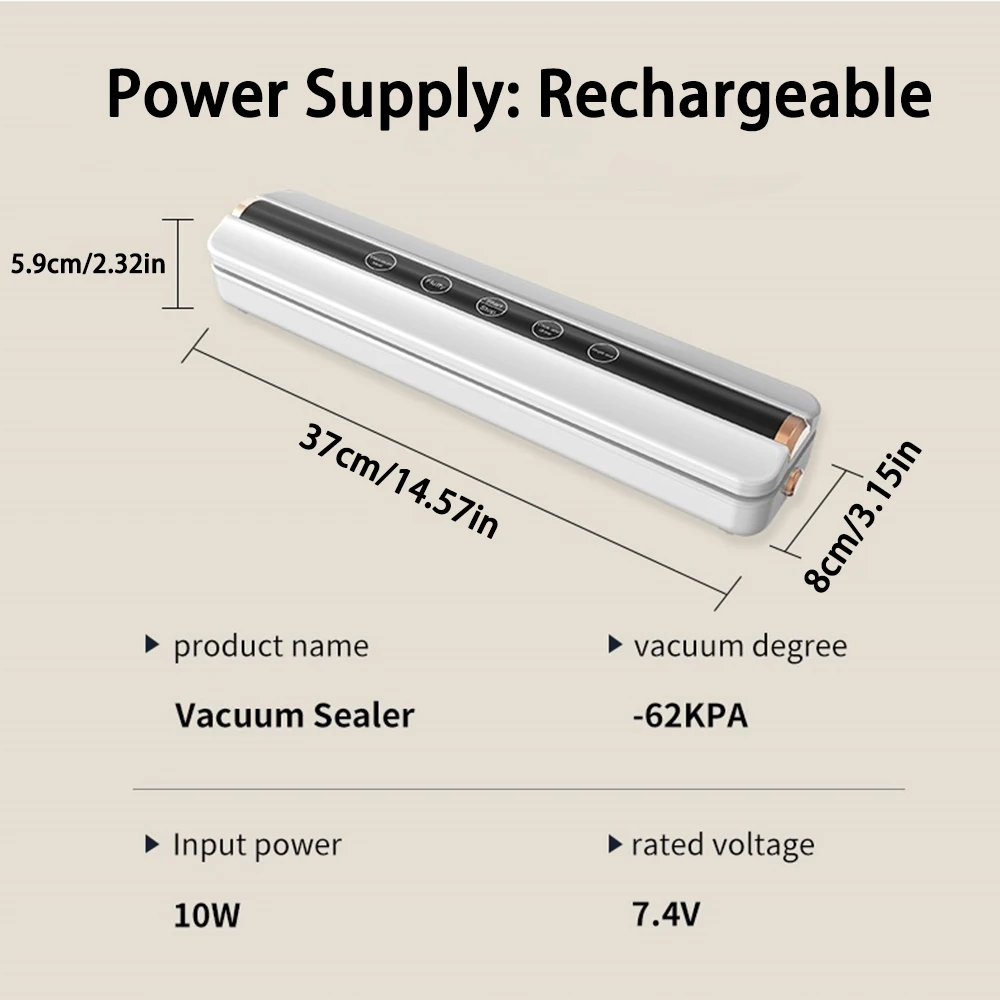 Food Vacuum Automatic Air Sealing Sealing Machine Home USB Wireless Wacuum Sealer 1500mAh 62KPa High-Suction Store Food Vacuum