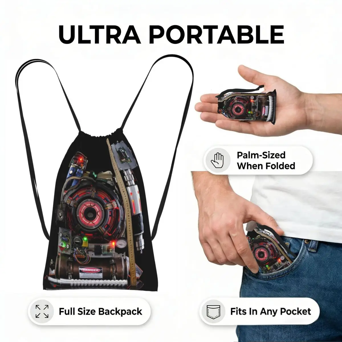 V2 Proton Packs The Ghostbusters Drawstring Backpack Sports Gym Bag Portable Travel Drawstring Bag for Men Women