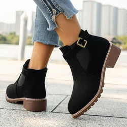 New Fashion Women's Boots Autumn Round Toe Suede Thick Heel Booties Women Ankle Boots Zapatos Mujer Big Size35-43 D203