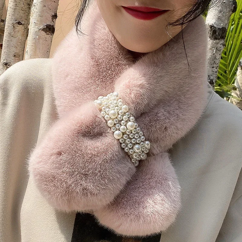 1-5PCS Cozy Soft Faux Rabbit Fur Neck Warmer Scarf Women Warm Winter Elegant Collar Shawl Autumn Fashion Accessory Gift