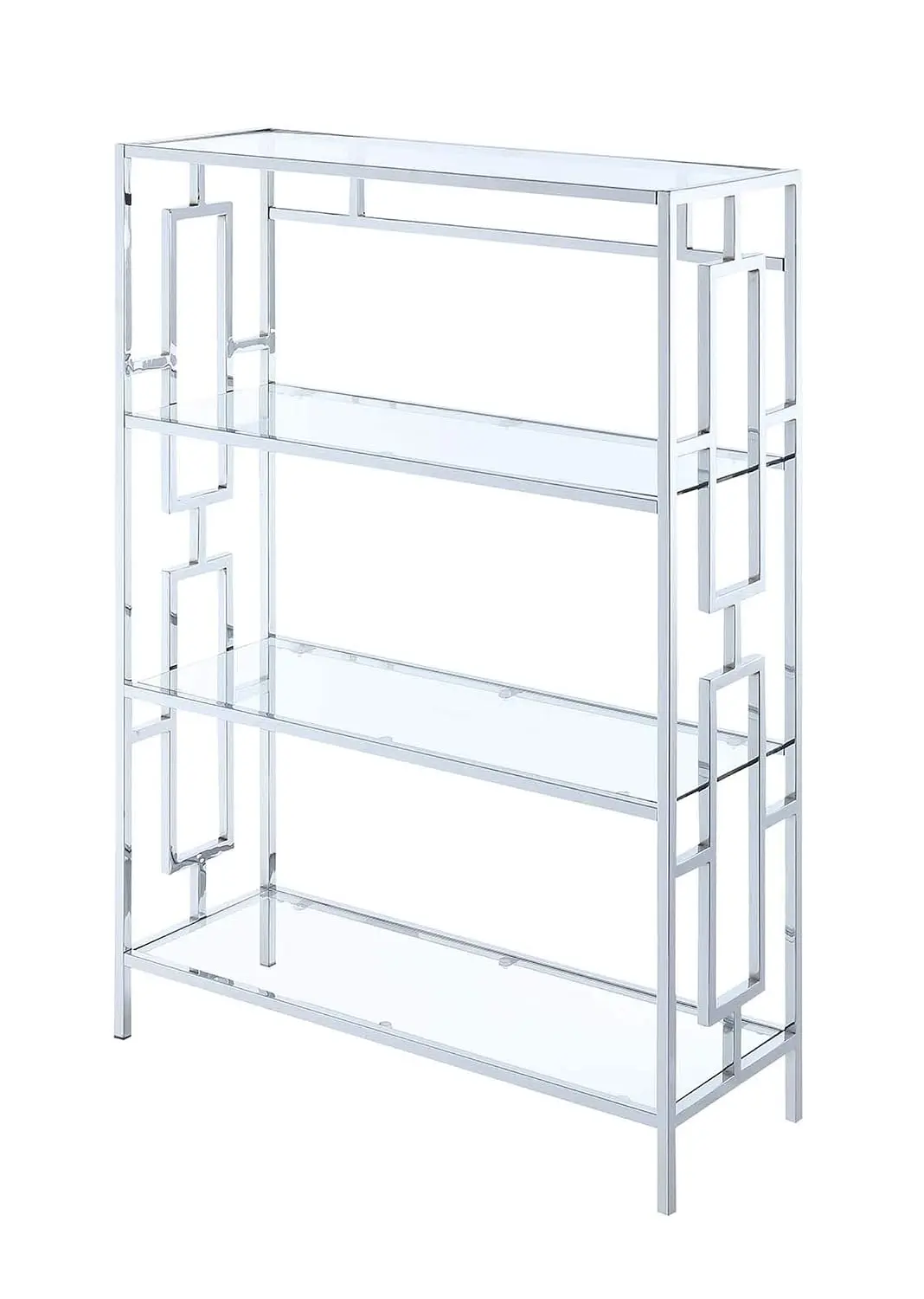 4 Tier Glass Bookcase Chrome Frame Clear Shelf Display Storage Home Office 60