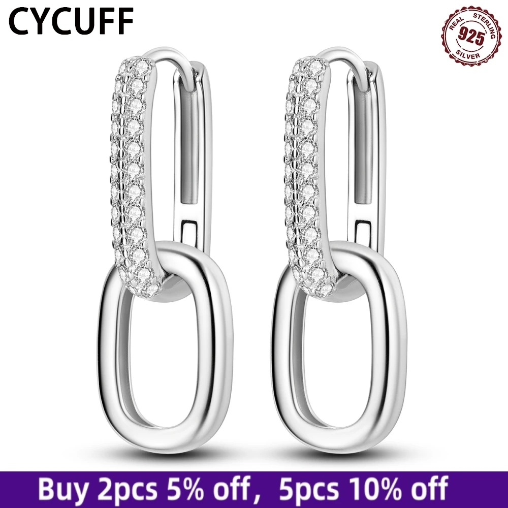 CYCUFF New 2025 925 Sterling Silver Hoop Earrings Shining Zircon U-shaped Double Ring Earrings Fine Engagement Jewelry For Women